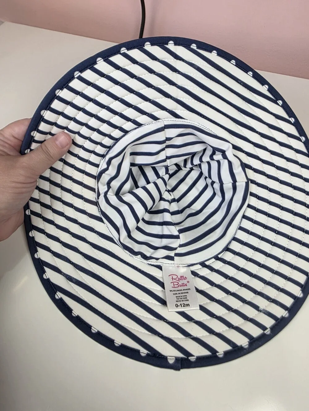 RuffleButts Navy Polka Dot Baby Swim Sun Hat 0-12M